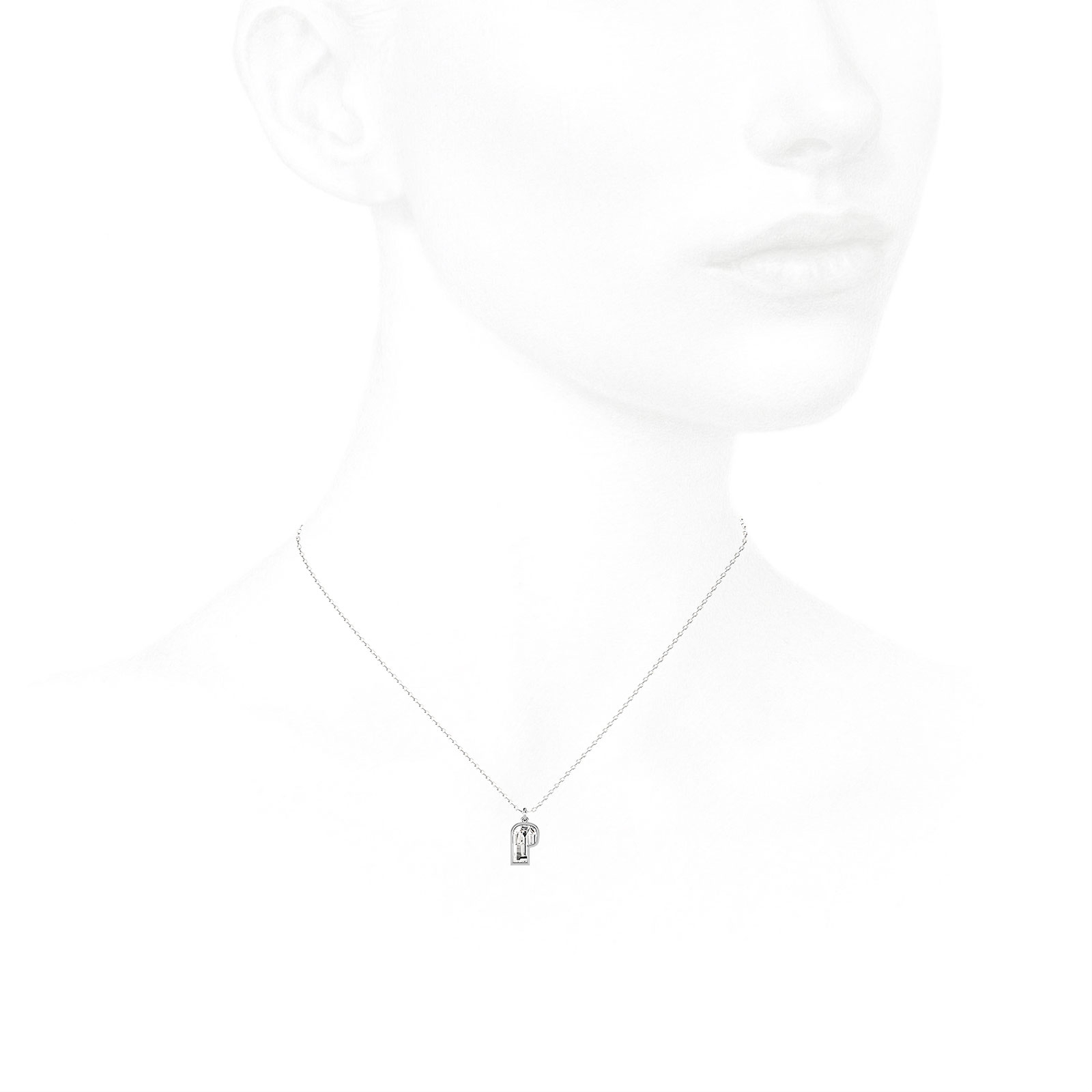 P Letter Alphabet Pendant in 18k White Gold — view 3