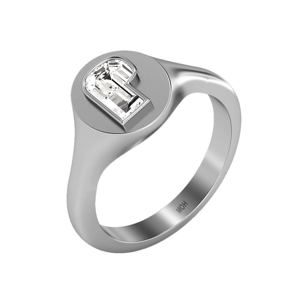 P Letter Alphabet Signet Ring in 18k White Gold — view 2
