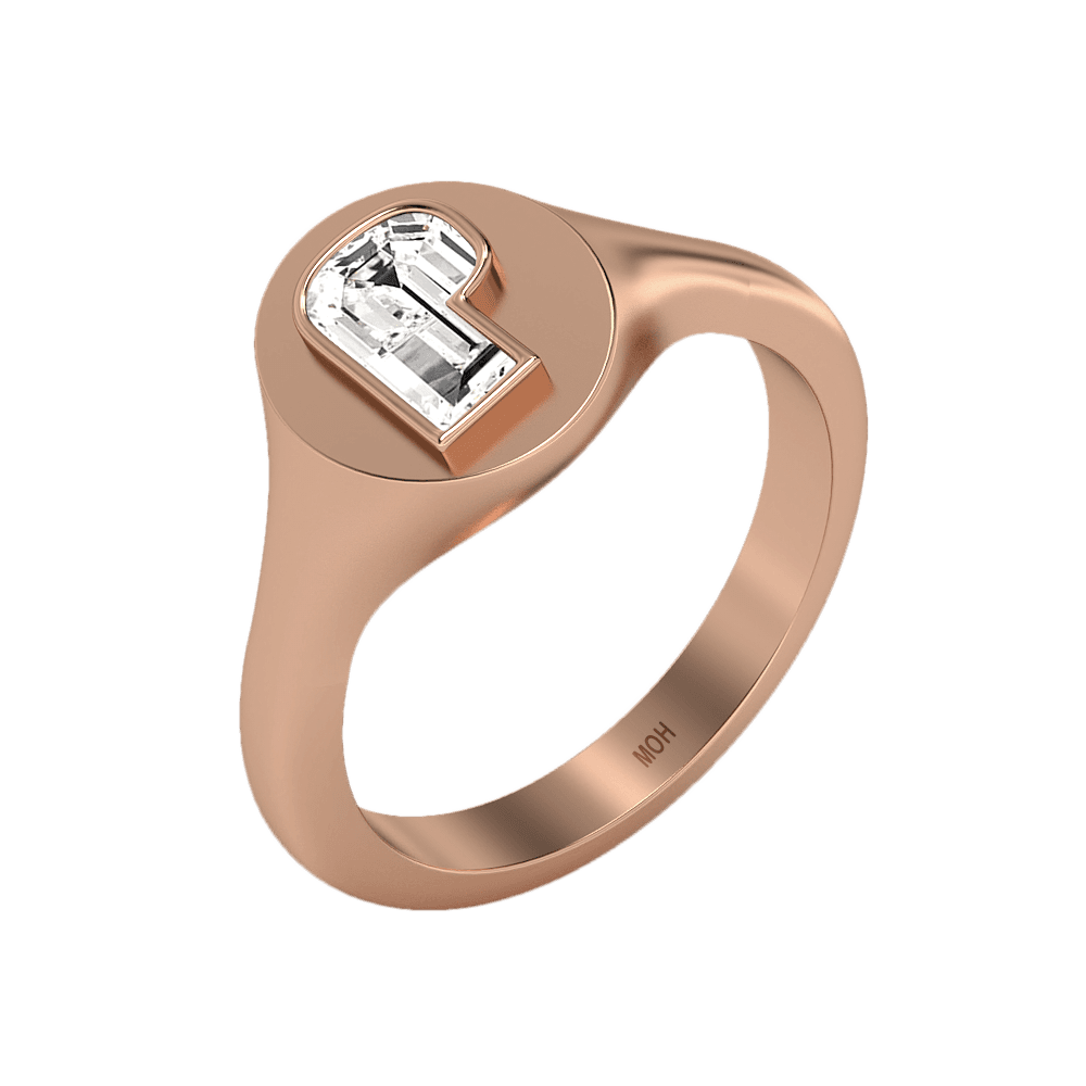 P Letter Alphabet Signet Ring in 18k Rose Gold — view 2