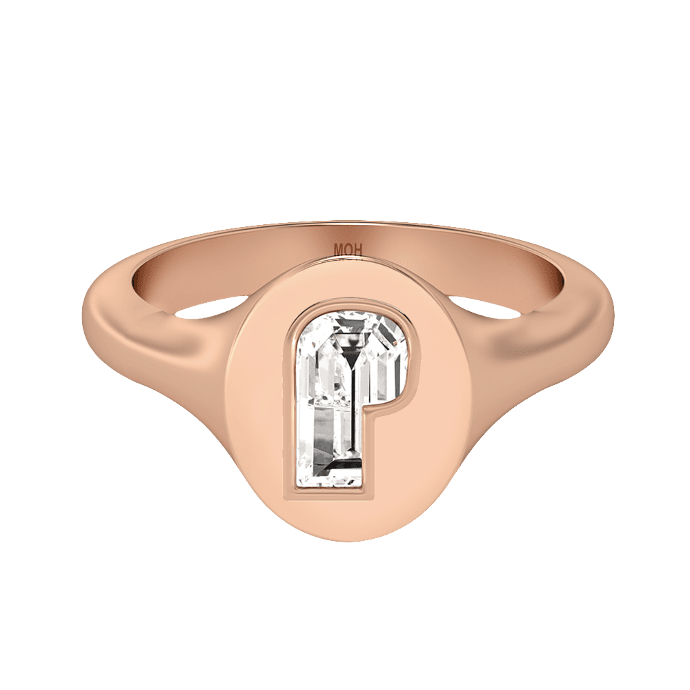 P Letter Alphabet Signet Ring in 18k Rose Gold