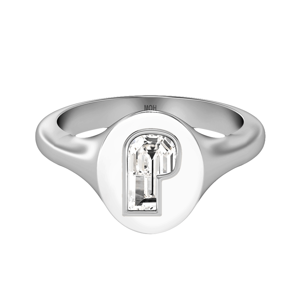 P Letter Alphabet Signet Ring in 18k White Gold