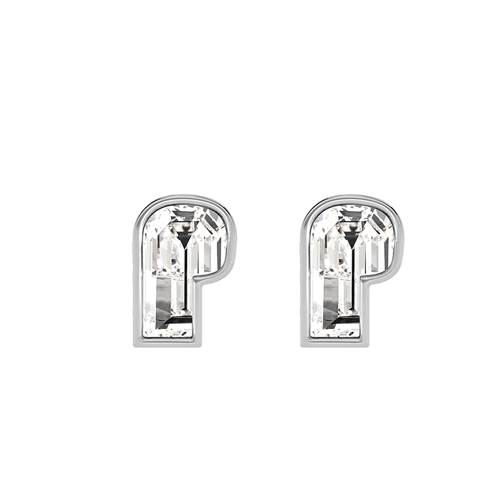 P Letter Alphabet Stud Earrings in 18k White Gold
