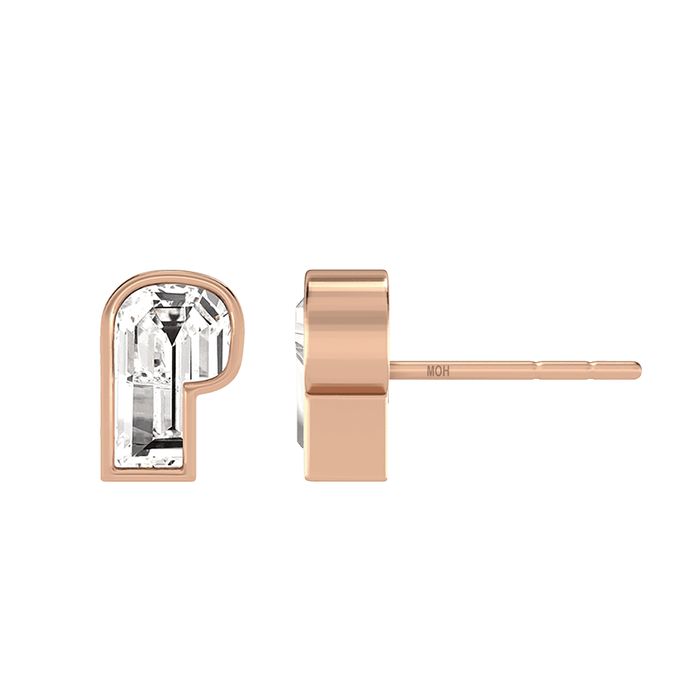 P Letter Alphabet Stud Earrings in 18k Rose Gold — view 2