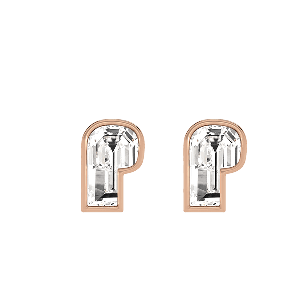 P Letter Alphabet Stud Earrings in 18k Rose Gold