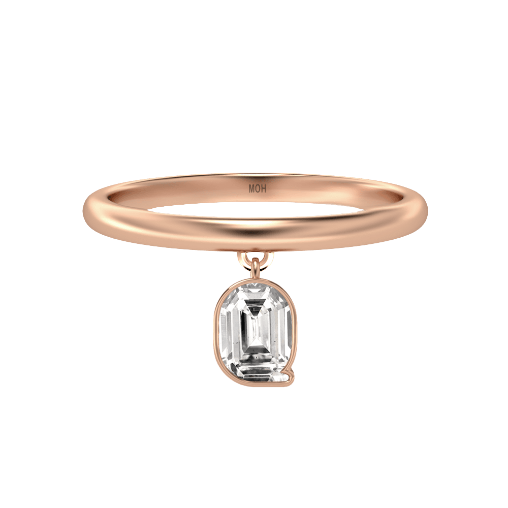 Q Letter Alphabet Drop Ring in 18k Rose Gold
