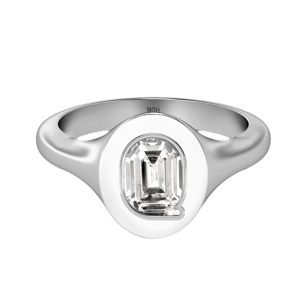 Q Letter Alphabet Signet Ring in 18k White Gold