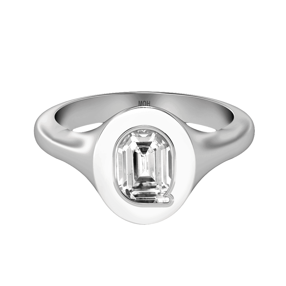 Q Letter Alphabet Signet Ring