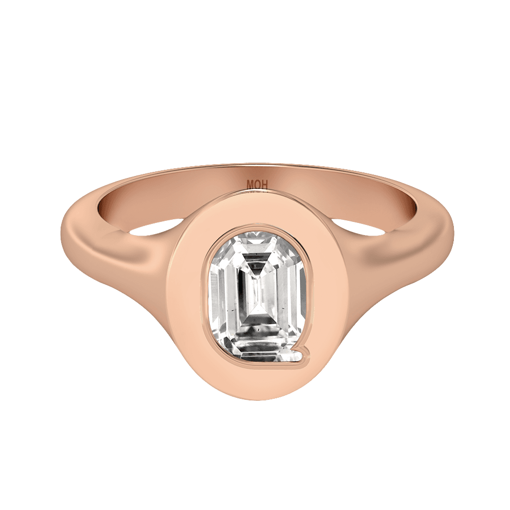 Q Letter Alphabet Signet Ring in 18k Rose Gold