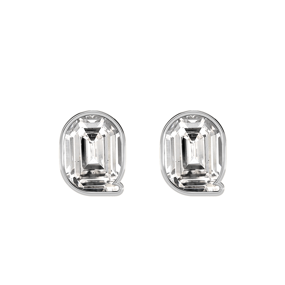 Q Letter Alphabet Stud Earrings in 18k White Gold