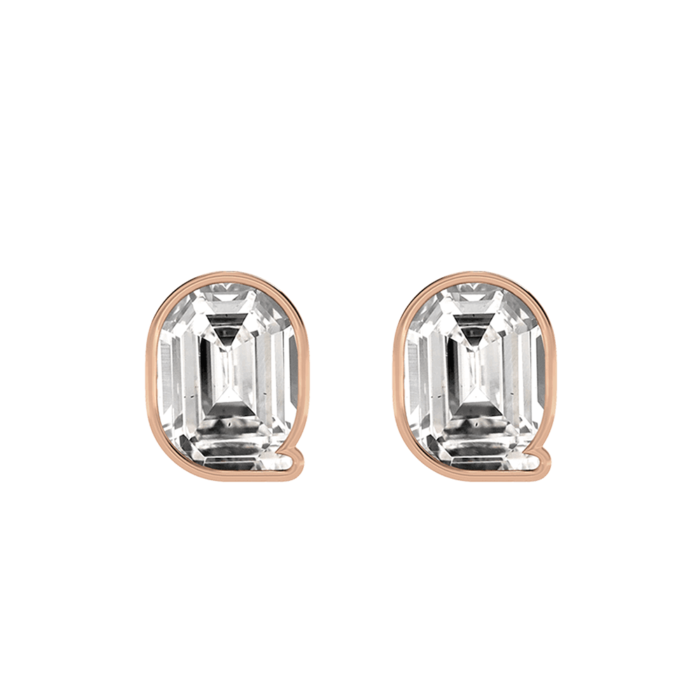 Q Letter Alphabet Stud Earrings in 18k Rose Gold