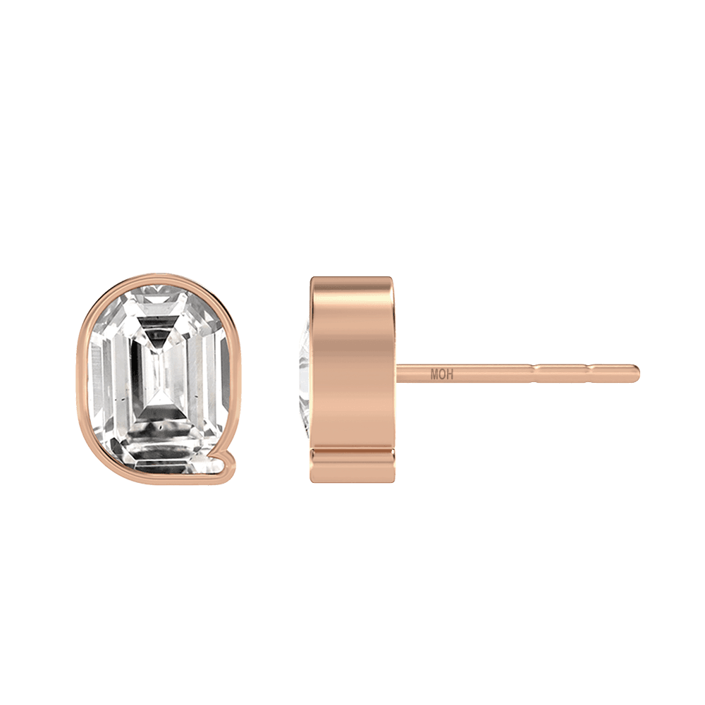 Q Letter Alphabet Stud Earrings in 18k Rose Gold — view 2