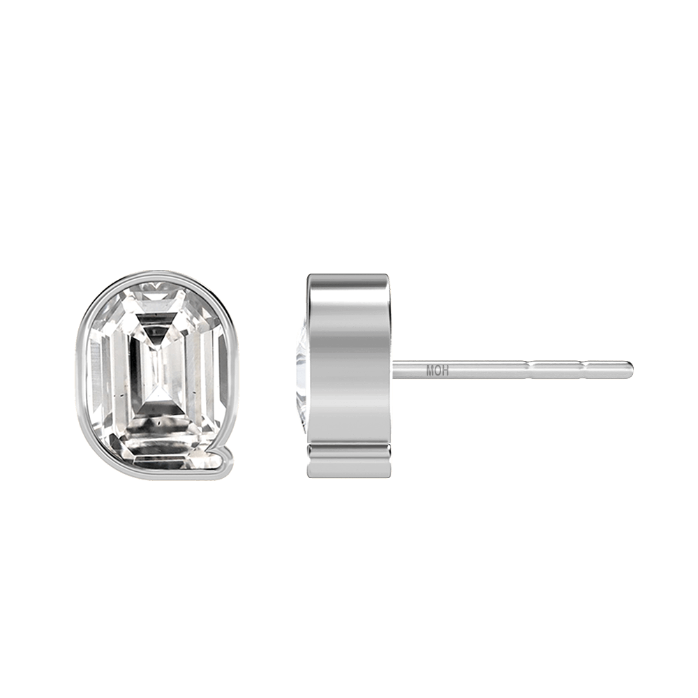 Q Letter Alphabet Stud Earrings in 18k White Gold — view 2