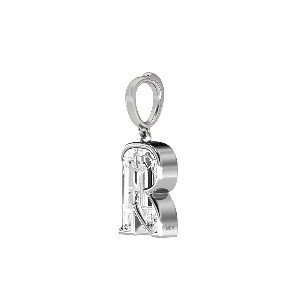 R Letter Alphabet Charm in 18k White Gold — view 2