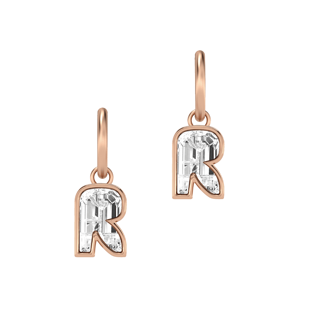 R Letter Alphabet Hoop Earrings in 18k Rose Gold