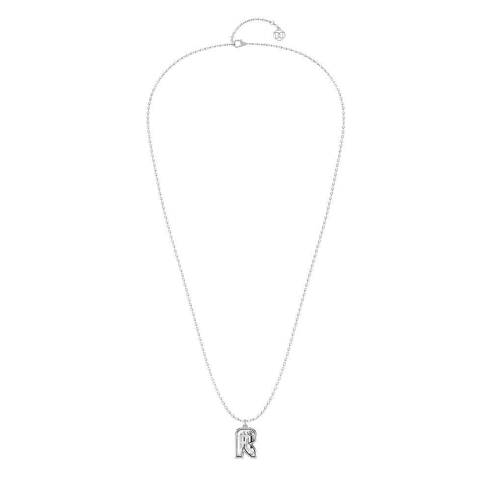 R Letter Alphabet Pendant in 18k White Gold — view 2