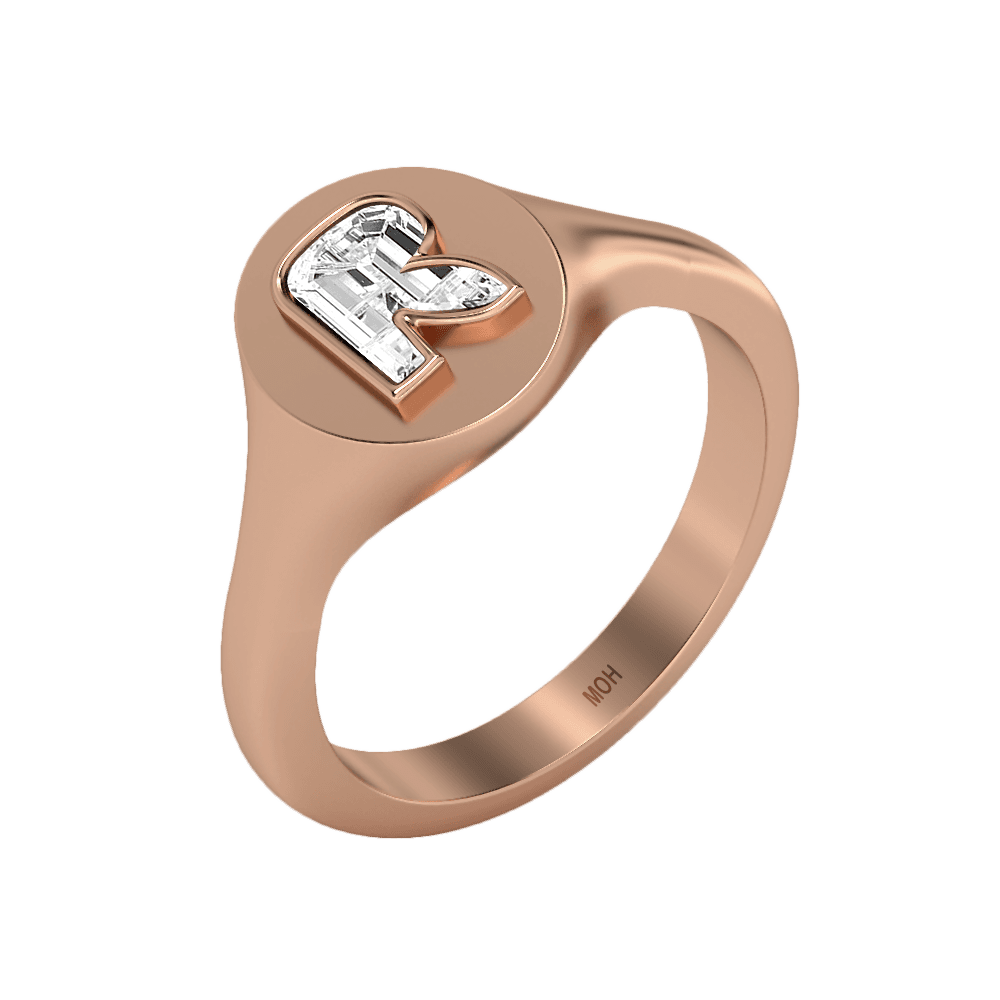 R Letter Alphabet Signet Ring in 18k Rose Gold — view 2