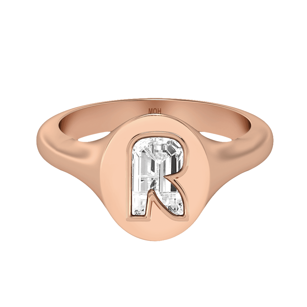 R Letter Alphabet Signet Ring in 18k Rose Gold