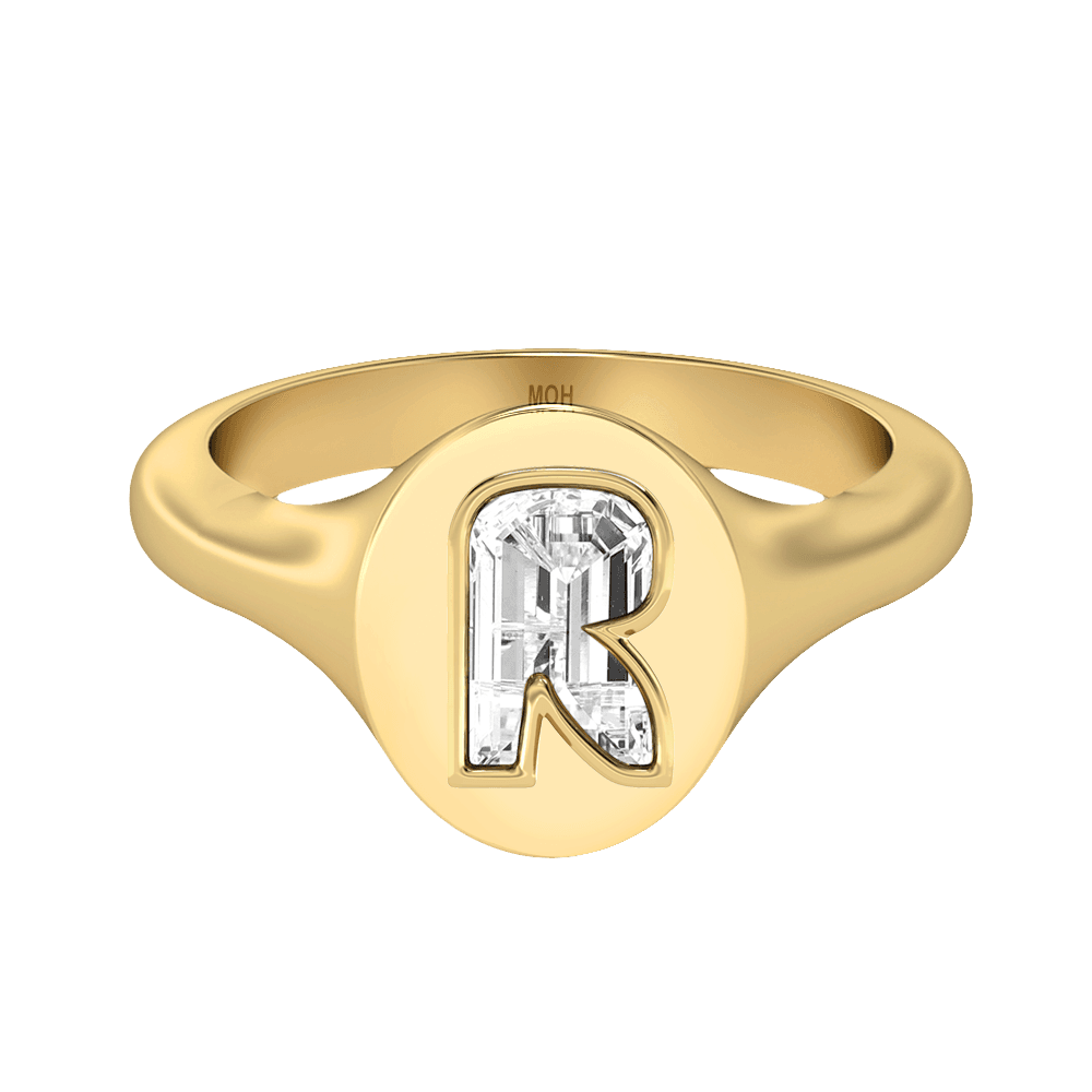 R Letter Alphabet Signet Ring