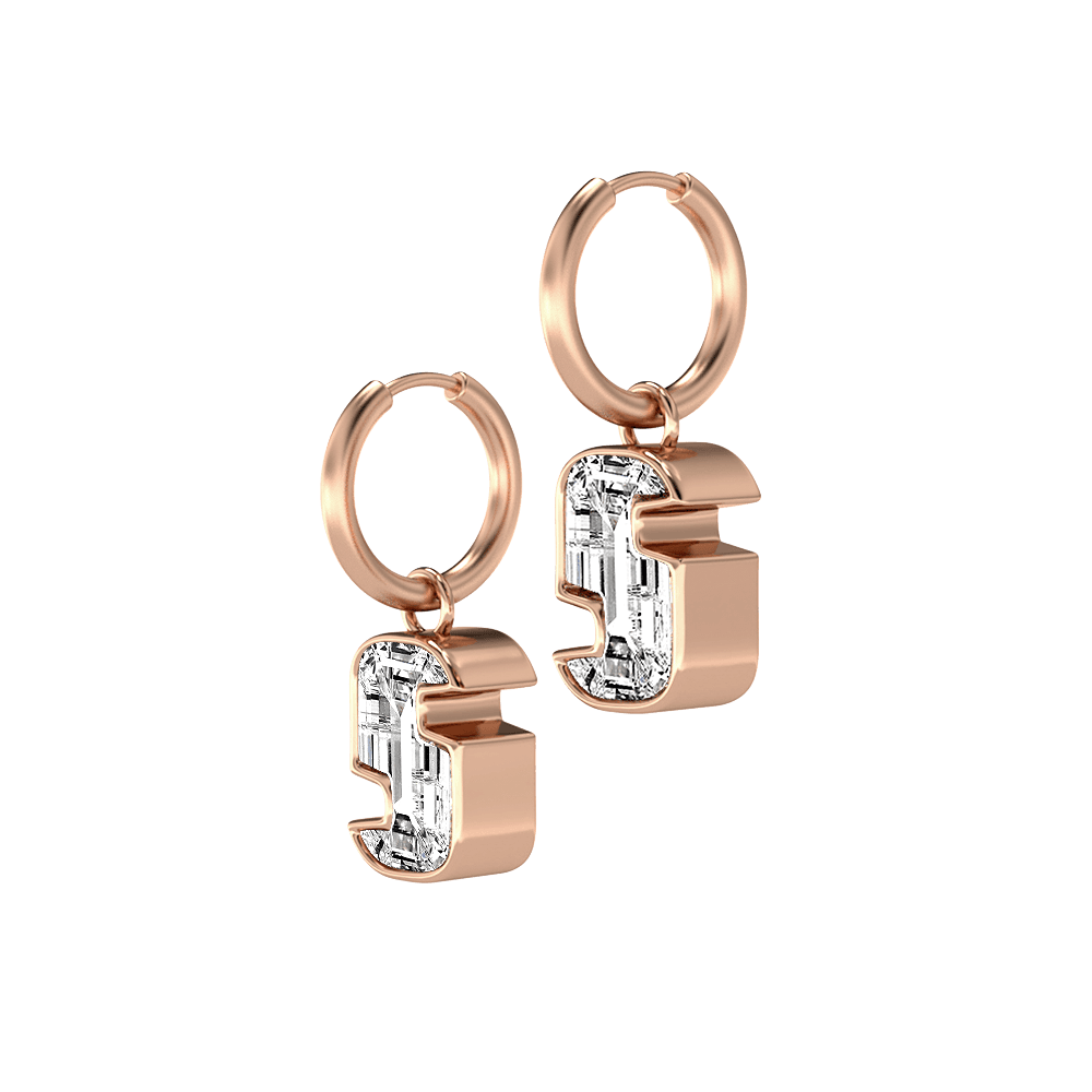 S Letter Alphabet Hoop Earrings in 18k Rose Gold — view 2