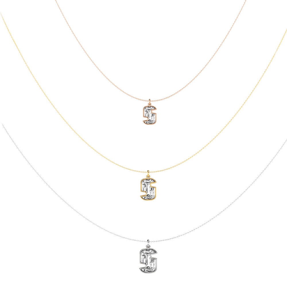S Letter Alphabet Pendant in 18k White Gold — view 4