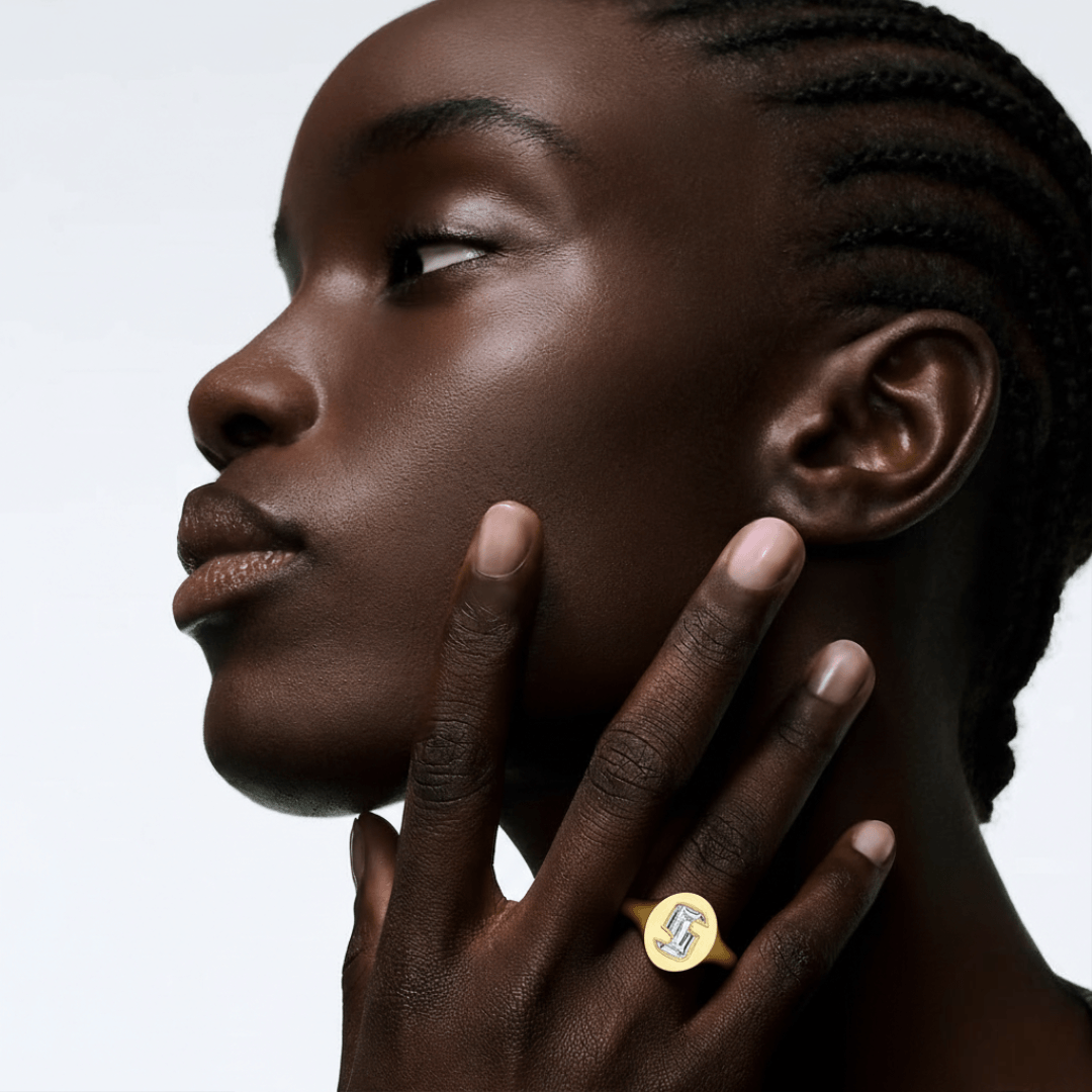 S Letter Alphabet Signet Ring — view 2