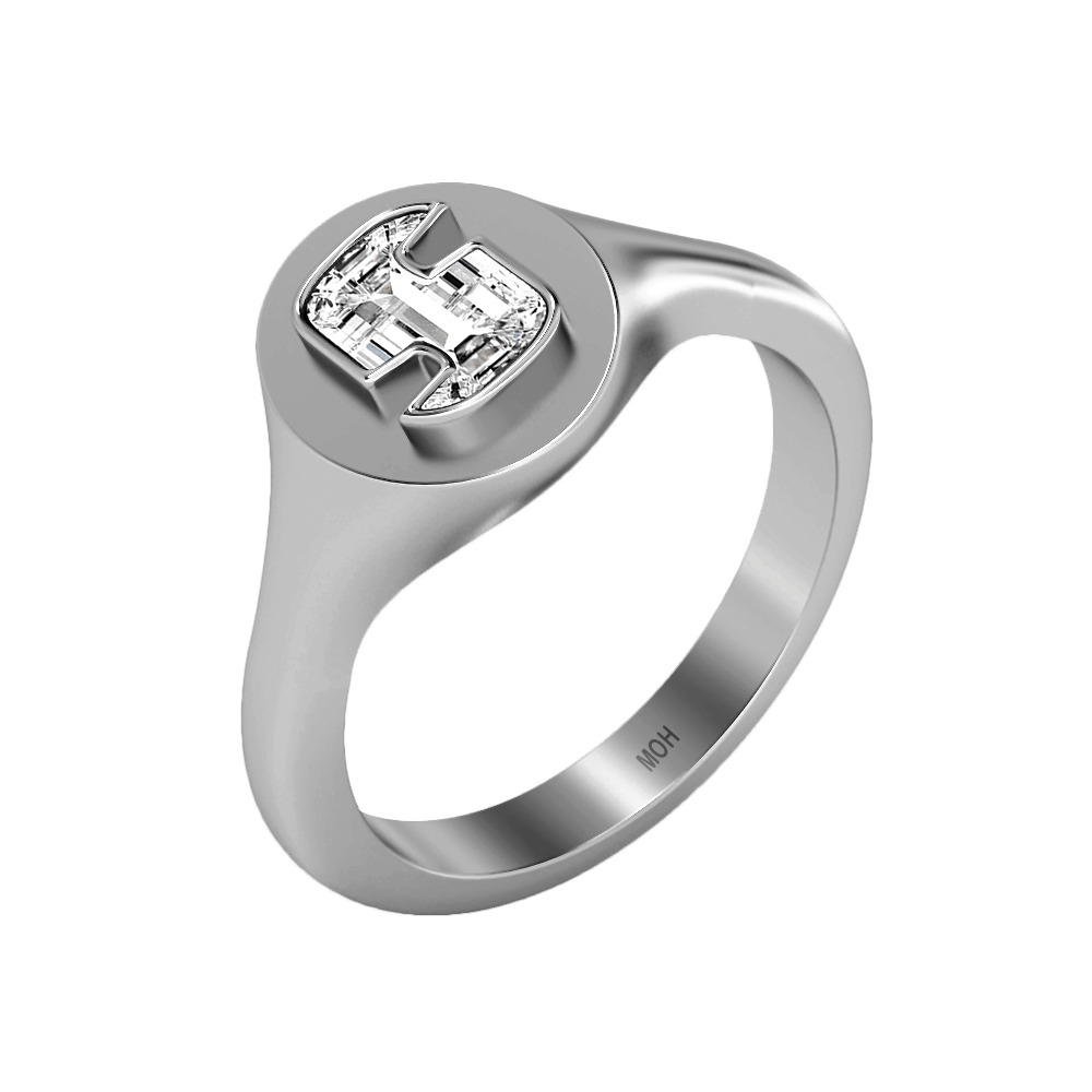 S Letter Alphabet Signet Ring in 18k White Gold — view 2