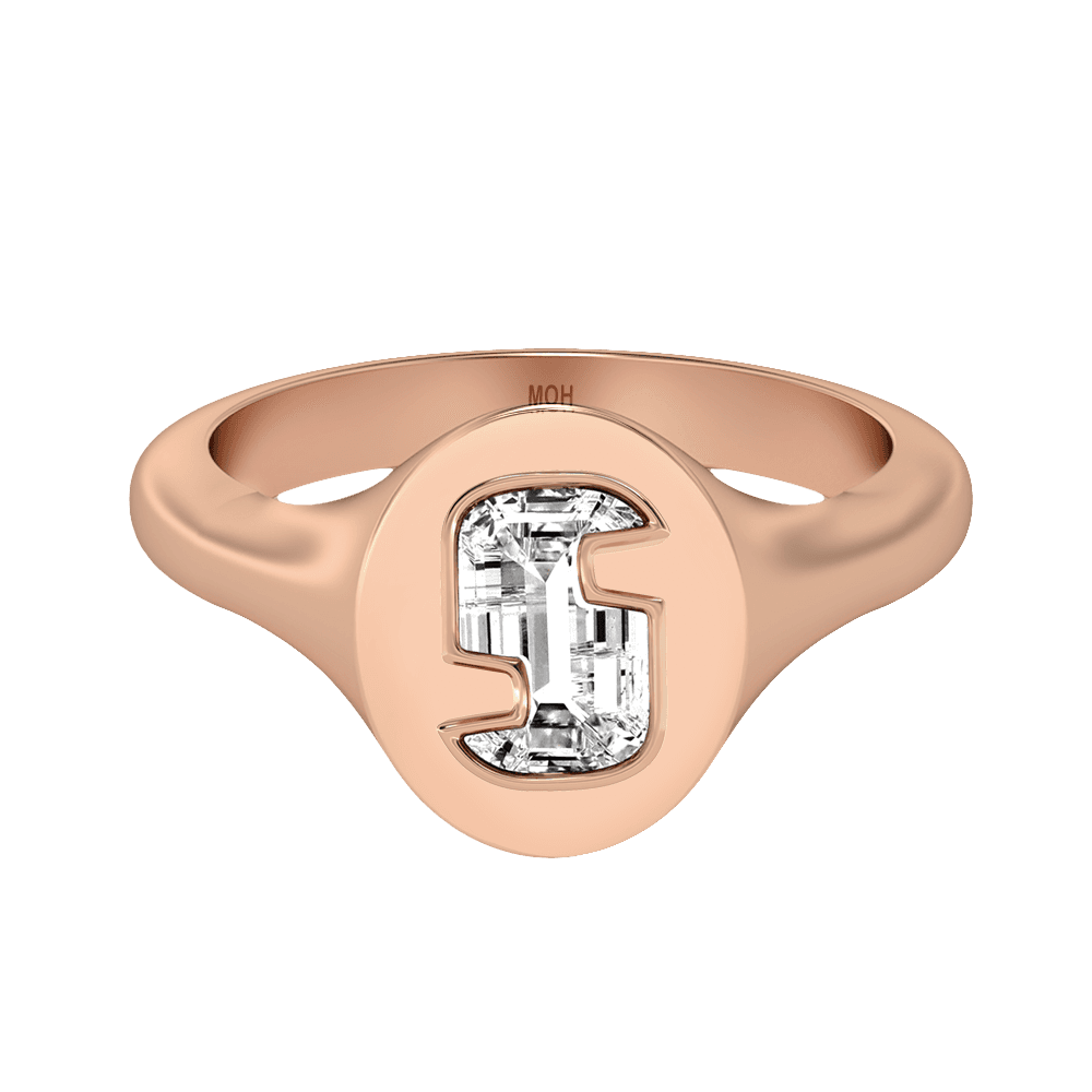 S Letter Alphabet Signet Ring in 18k Rose Gold