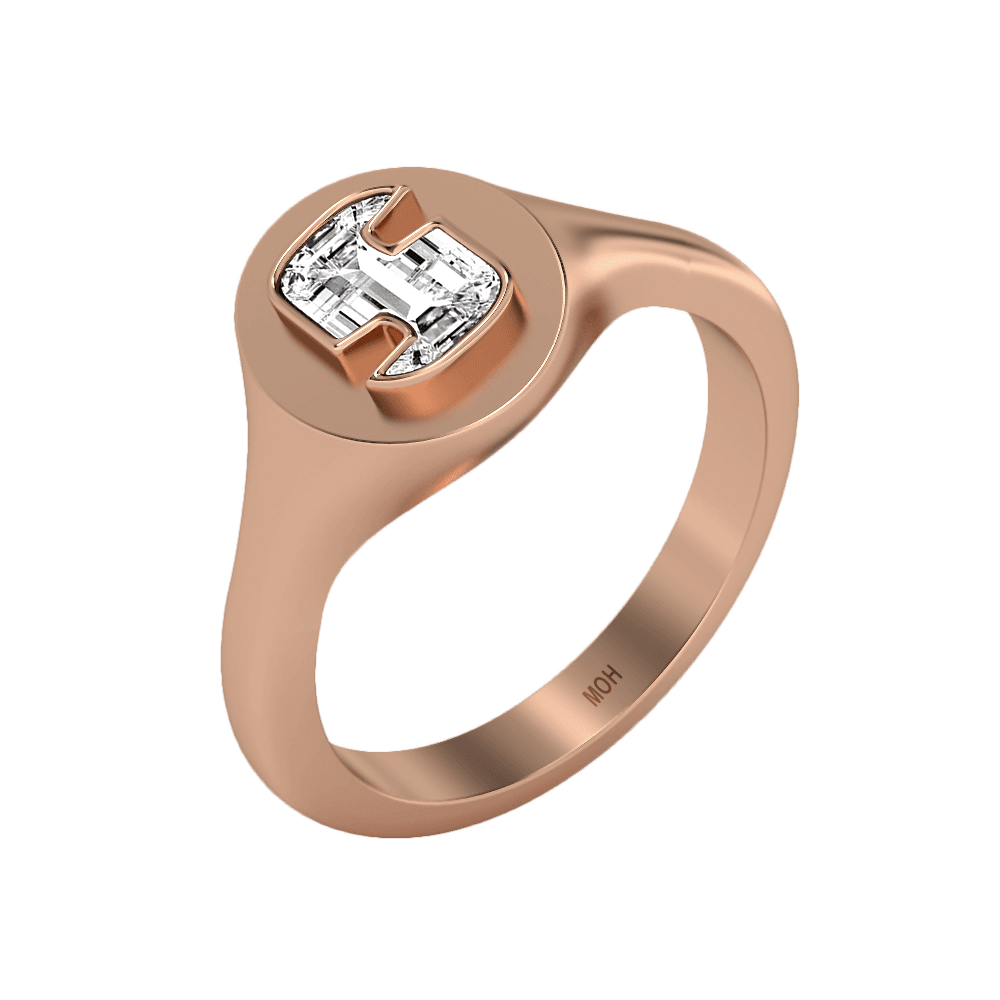 S Letter Alphabet Signet Ring in 18k Rose Gold — view 2