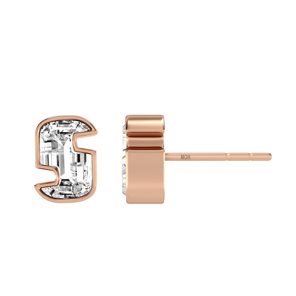 S Letter Alphabet Stud Earrings in 18k Rose Gold — view 2