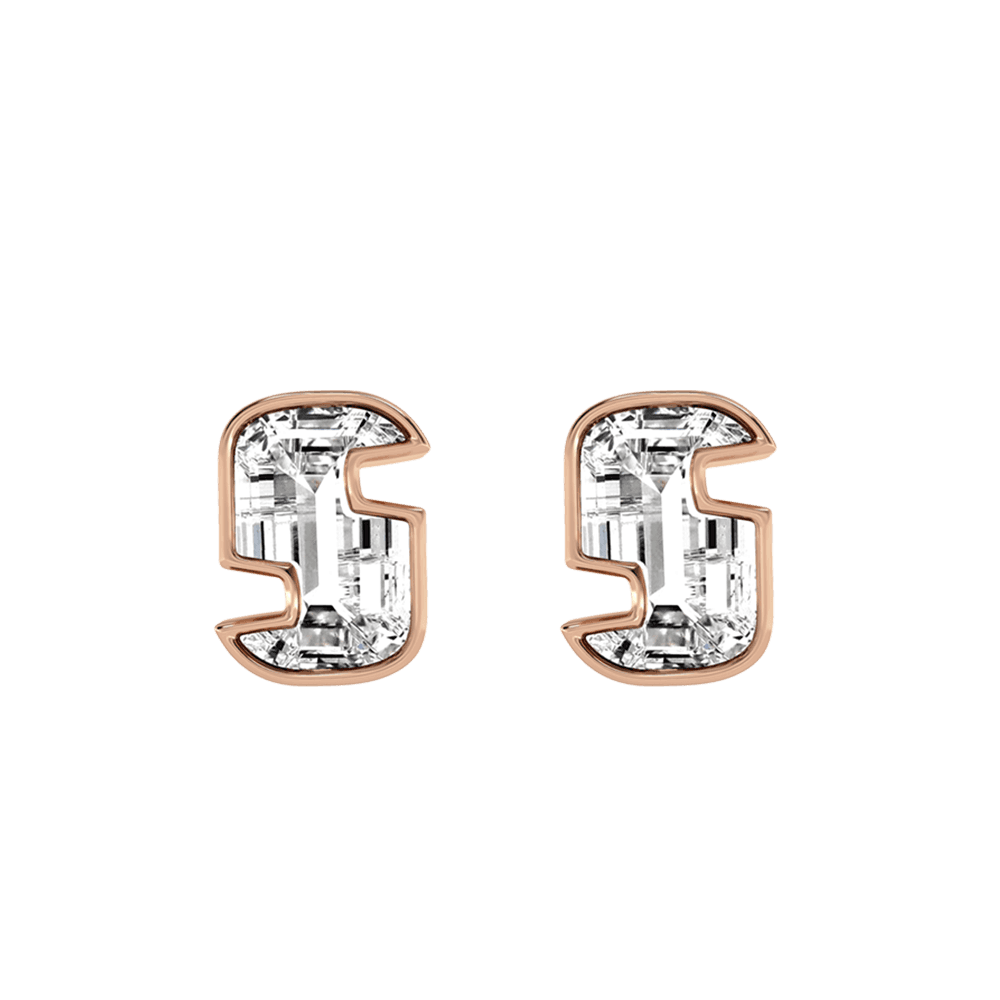S Letter Alphabet Stud Earrings in 18k Rose Gold