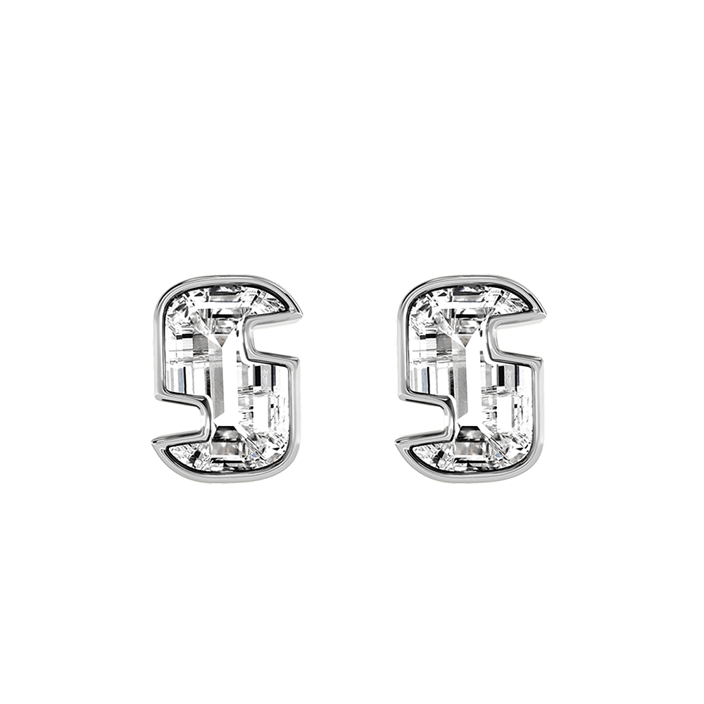 S Letter Alphabet Stud Earrings in 18k White Gold