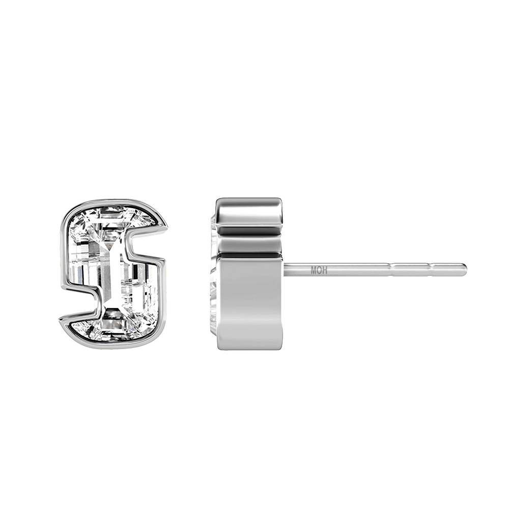 S Letter Alphabet Stud Earrings in 18k White Gold — view 2