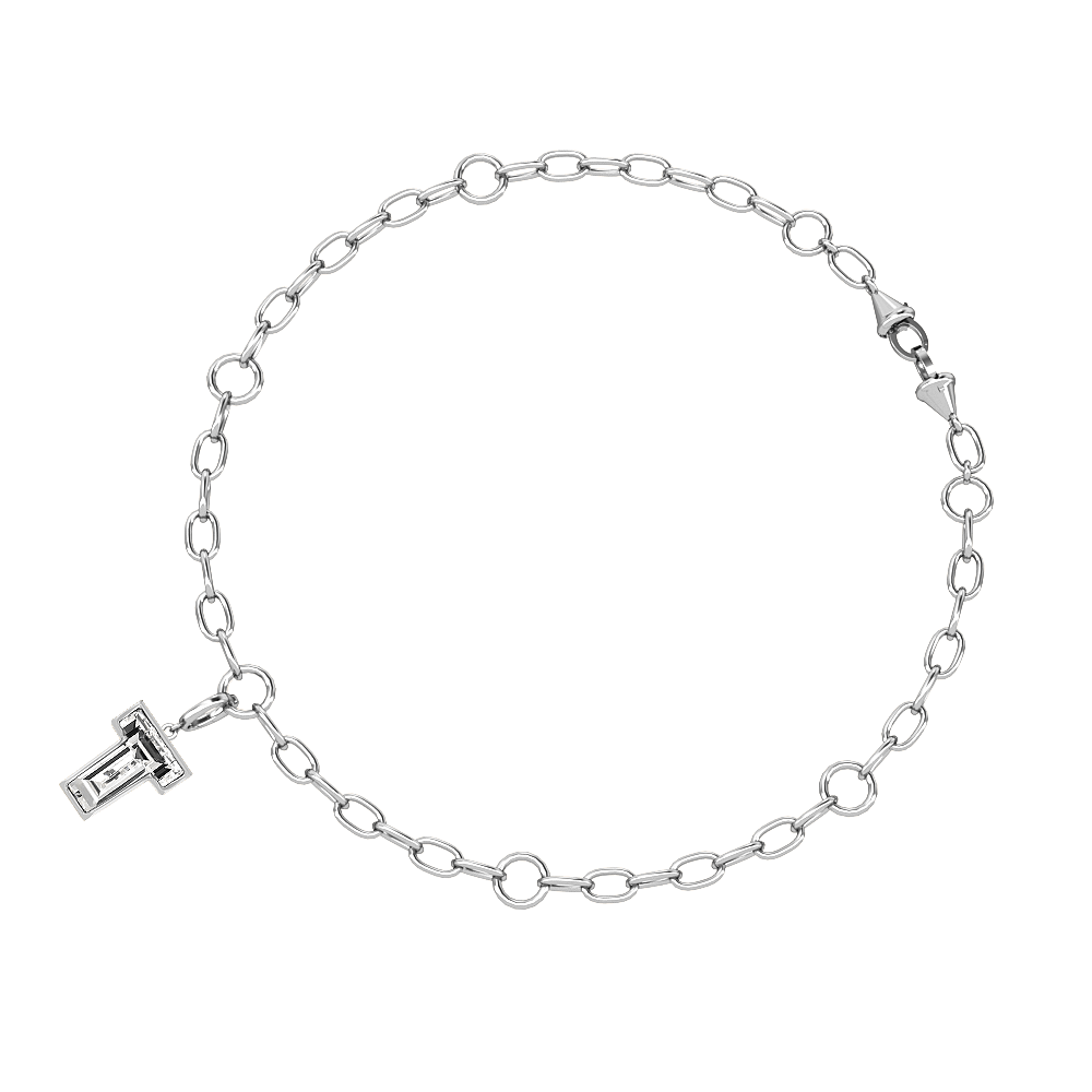 T Letter Alphabet Charm in 18k White Gold — view 3
