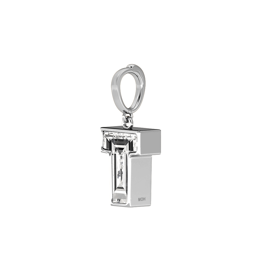 T Letter Alphabet Charm in 18k White Gold — view 2