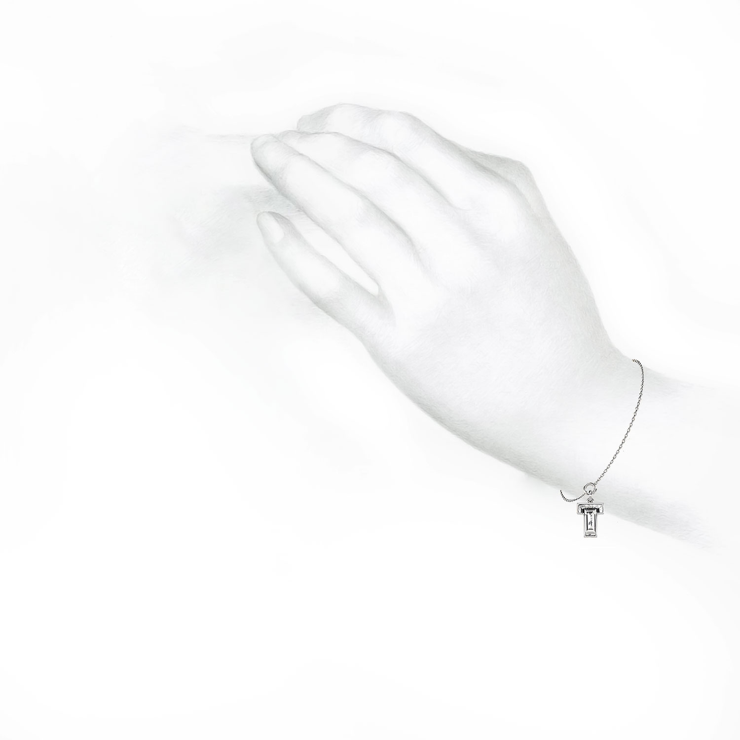T Letter Alphabet Charm in 18k White Gold — view 4