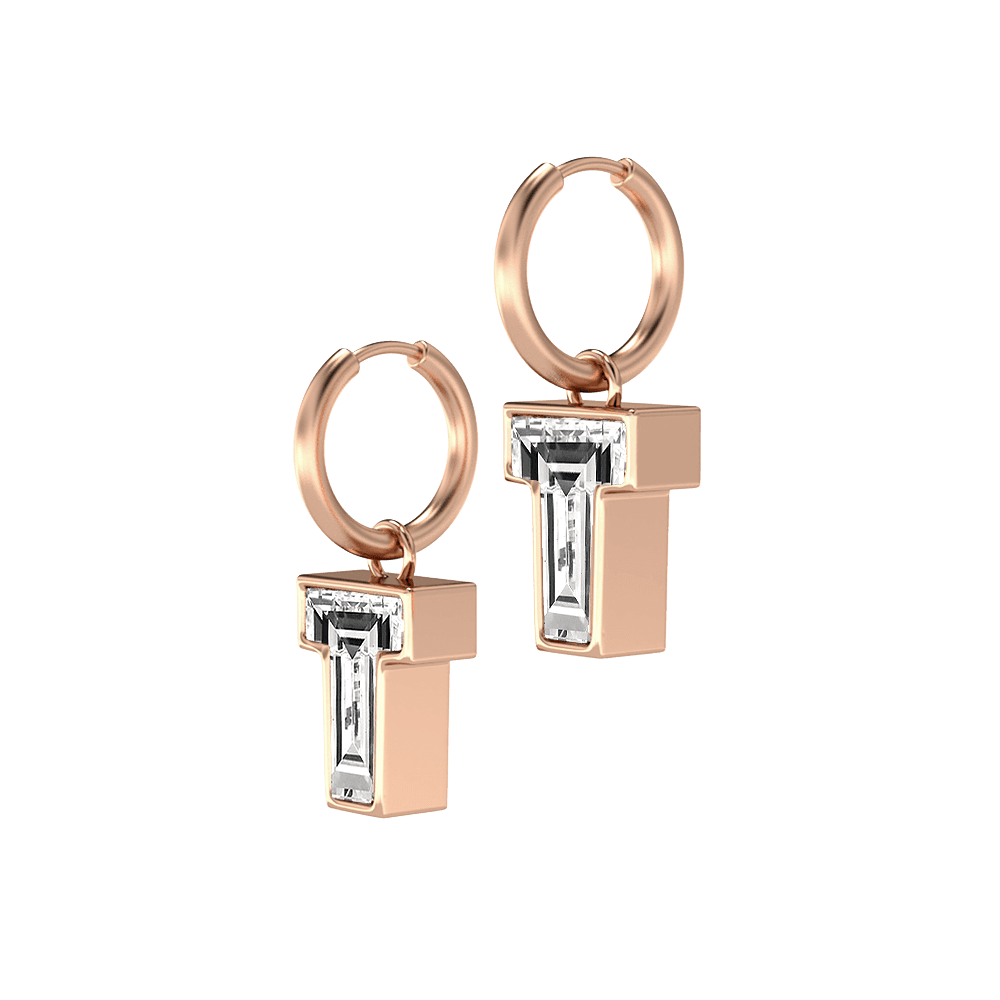 T Letter Alphabet Hoop Earrings in 18k Rose Gold — view 2
