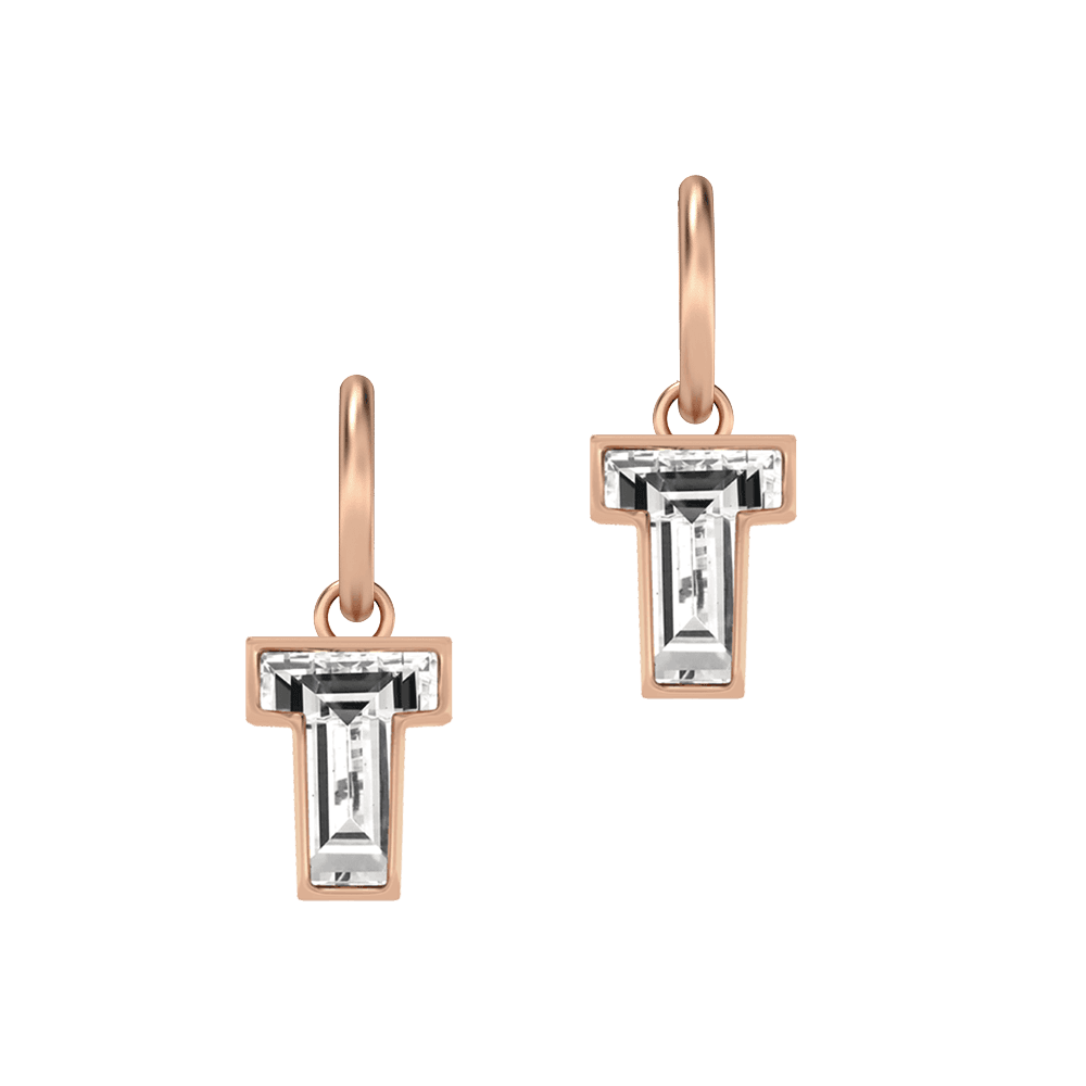 T Letter Alphabet Hoop Earrings in 18k Rose Gold