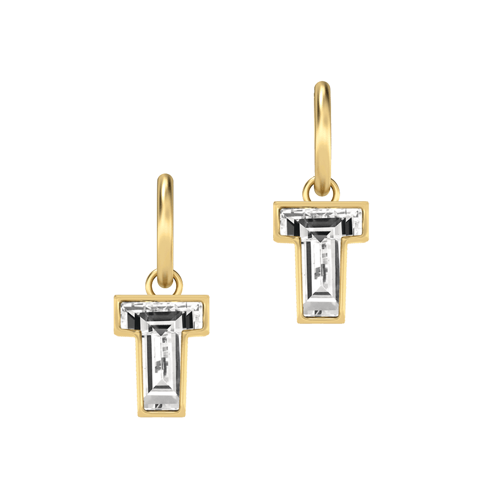 T Letter Alphabet Hoop Earrings in 18k Yellow Gold