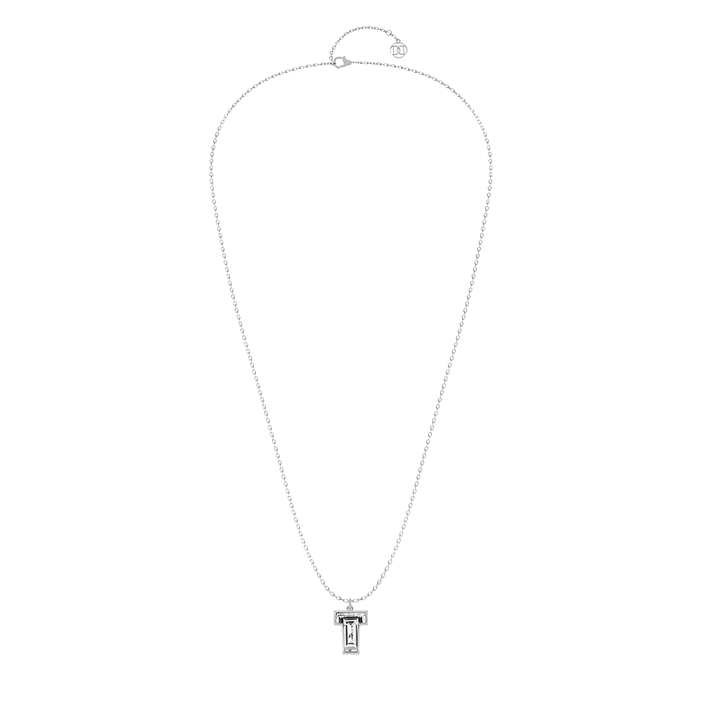 T Letter Alphabet Pendant in 18k White Gold — view 2