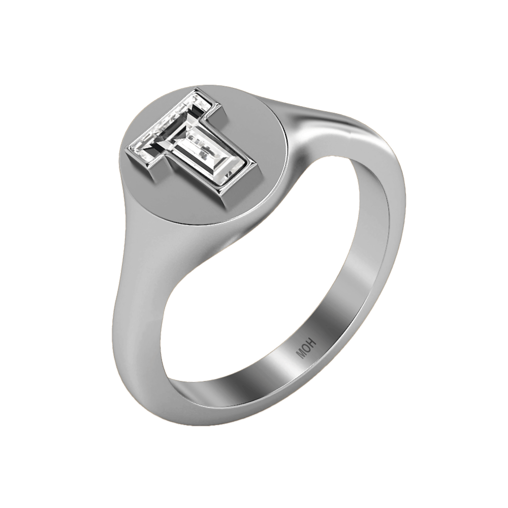 T Letter Alphabet Signet Ring in 18k White Gold — view 2