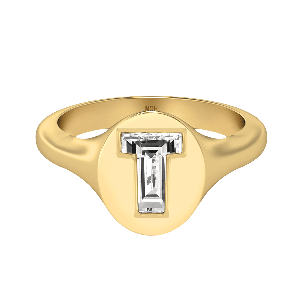 T Letter Alphabet Signet Ring