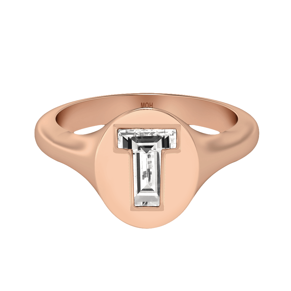 T Letter Alphabet Signet Ring in 18k Rose Gold