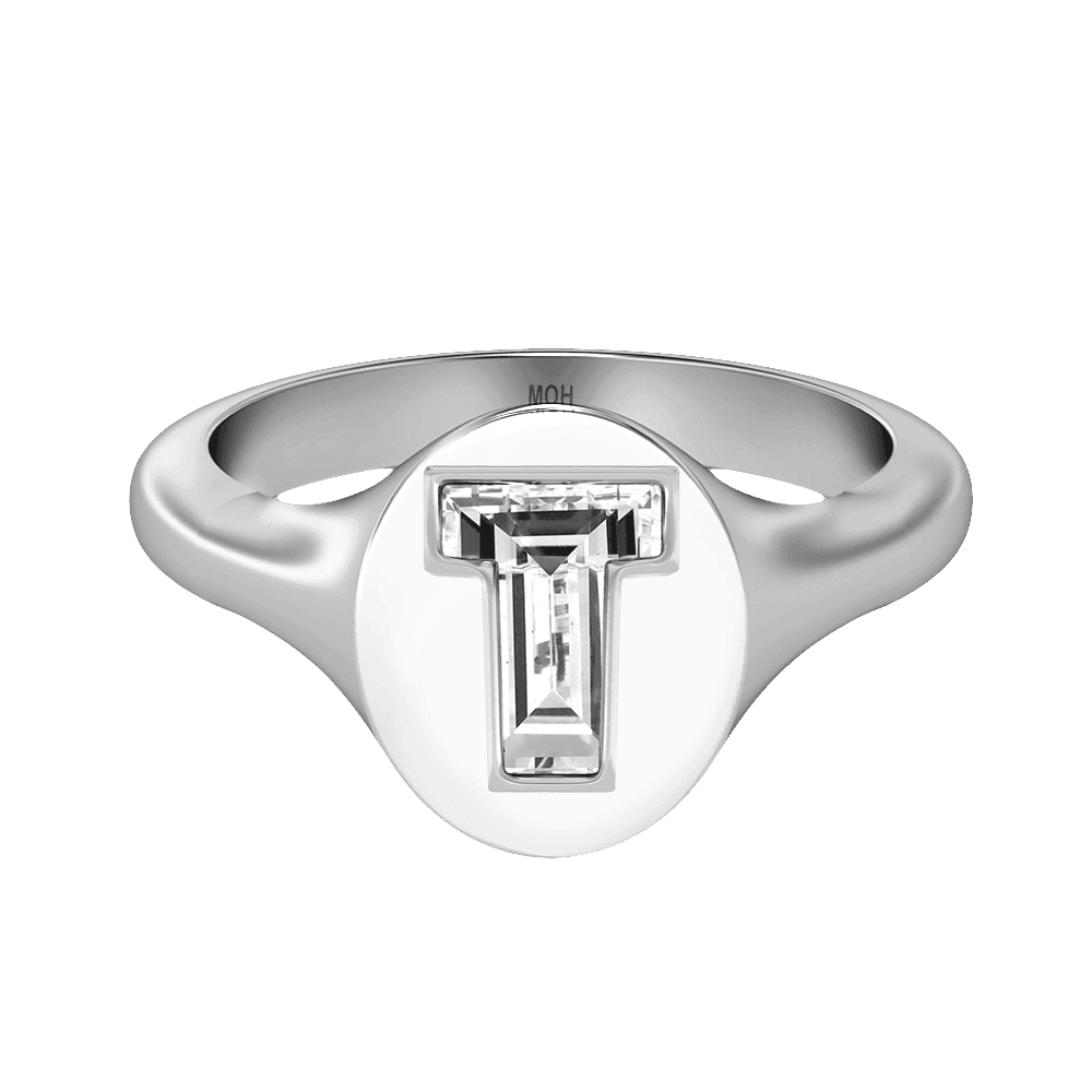 T Letter Alphabet Signet Ring