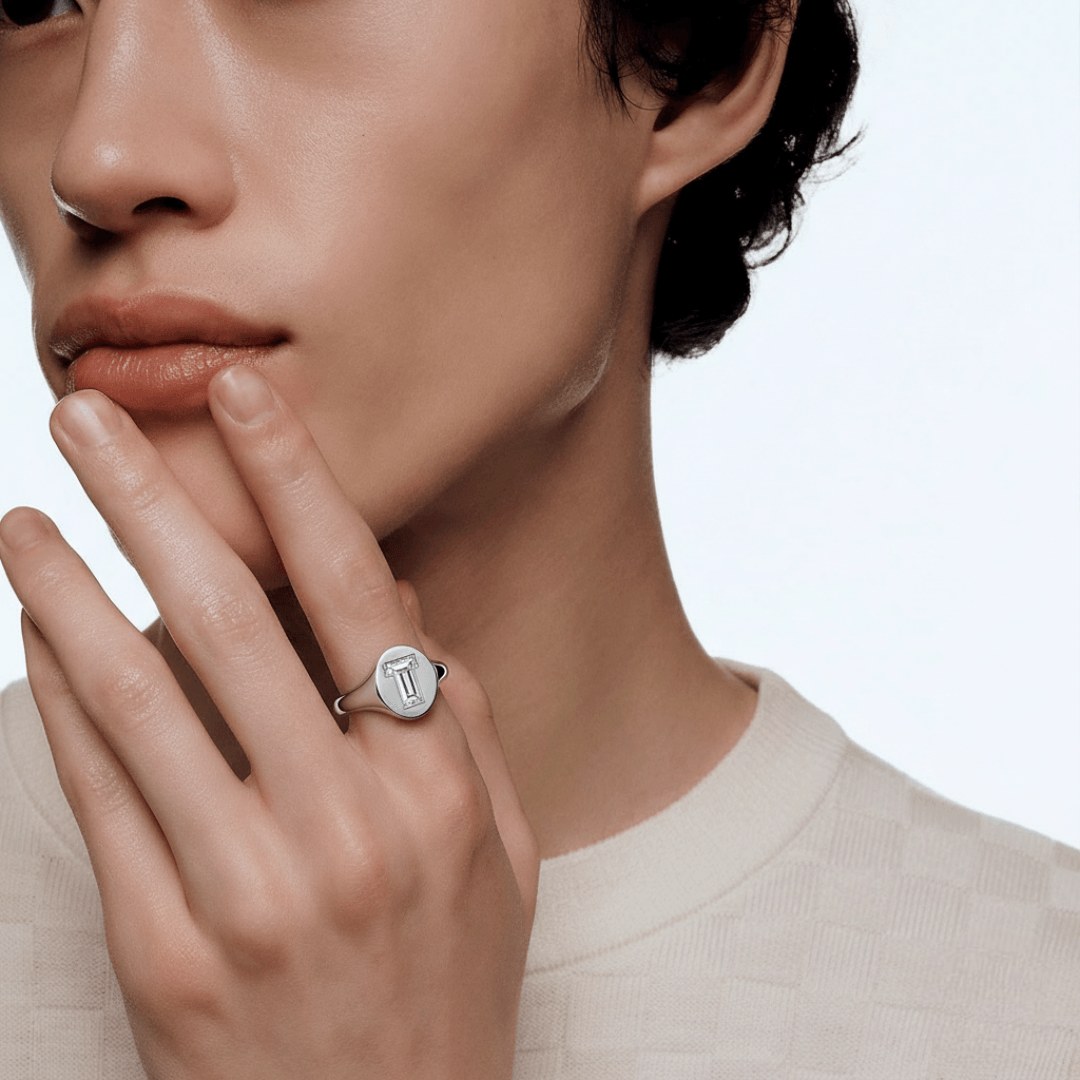 T Letter Alphabet Signet Ring — view 2