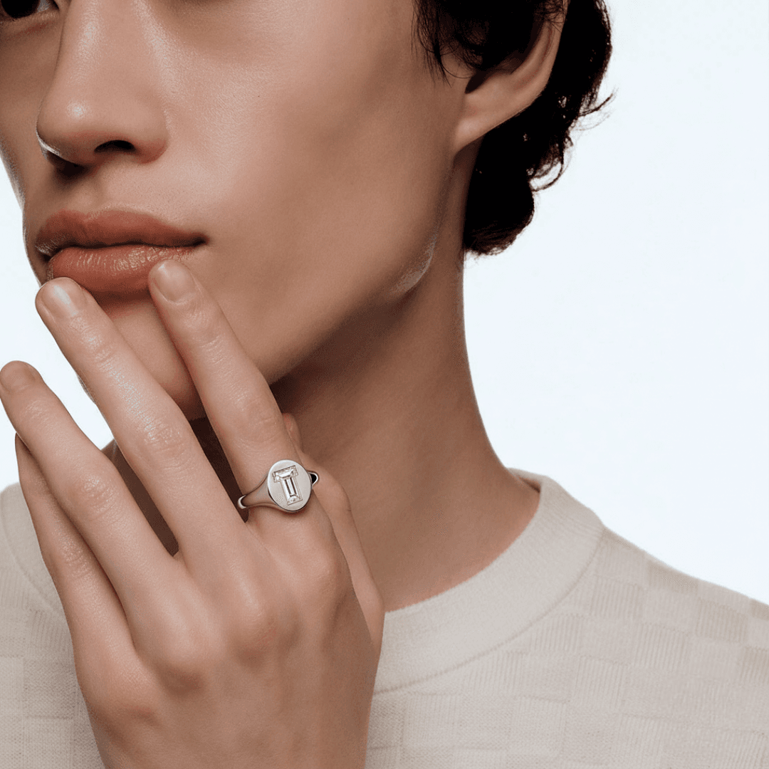 T Letter Alphabet Signet Ring — view 2