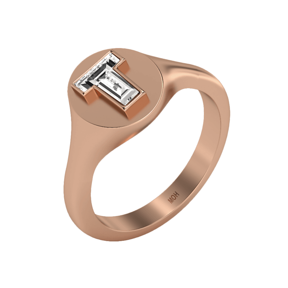 T Letter Alphabet Signet Ring in 18k Rose Gold — view 2