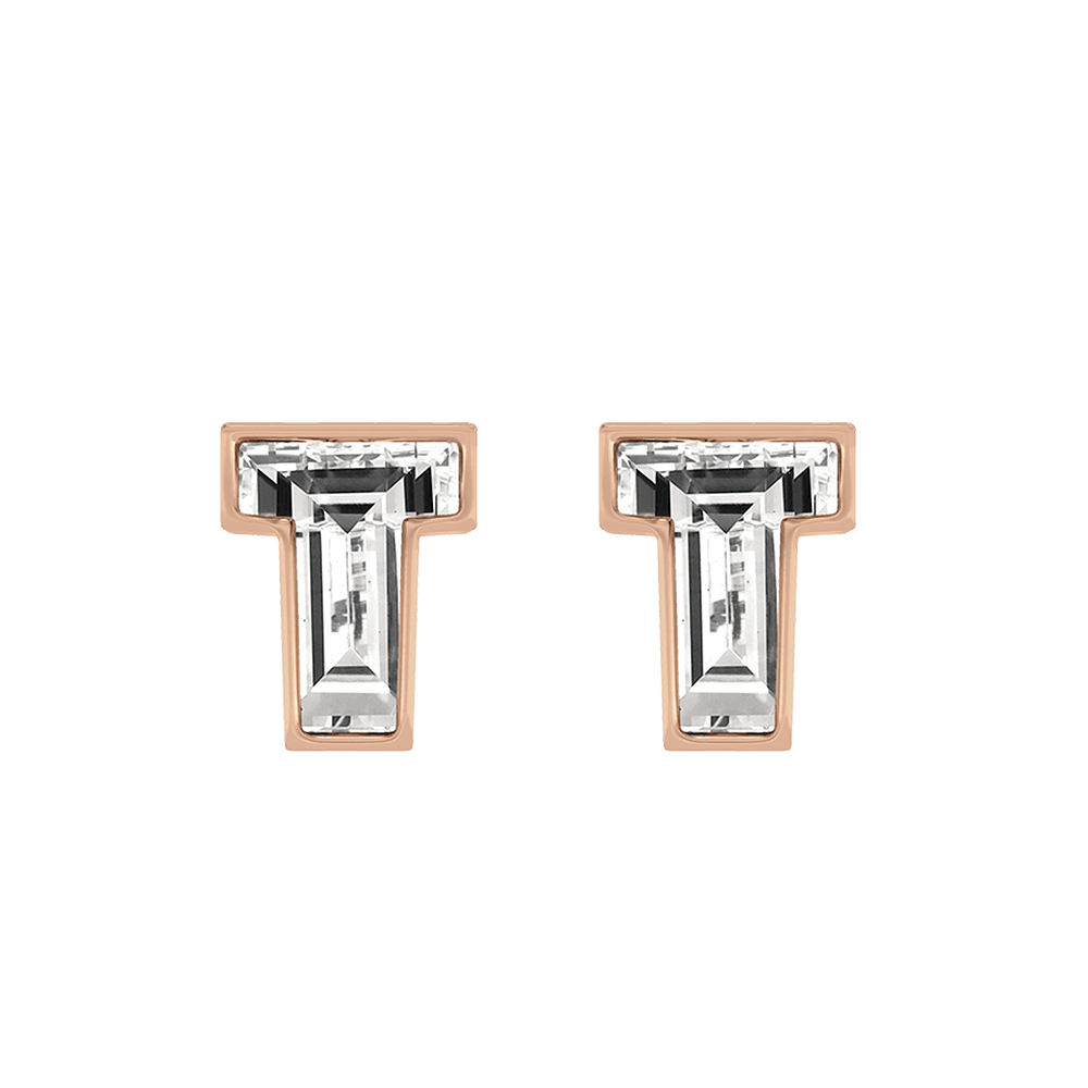 T Letter Alphabet Stud Earrings in 18k Rose Gold