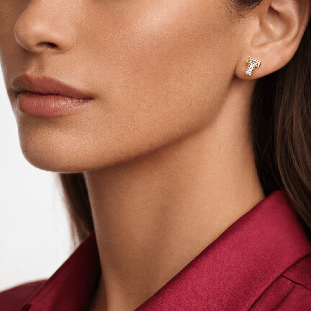 T Letter Alphabet Stud Earrings — view 2