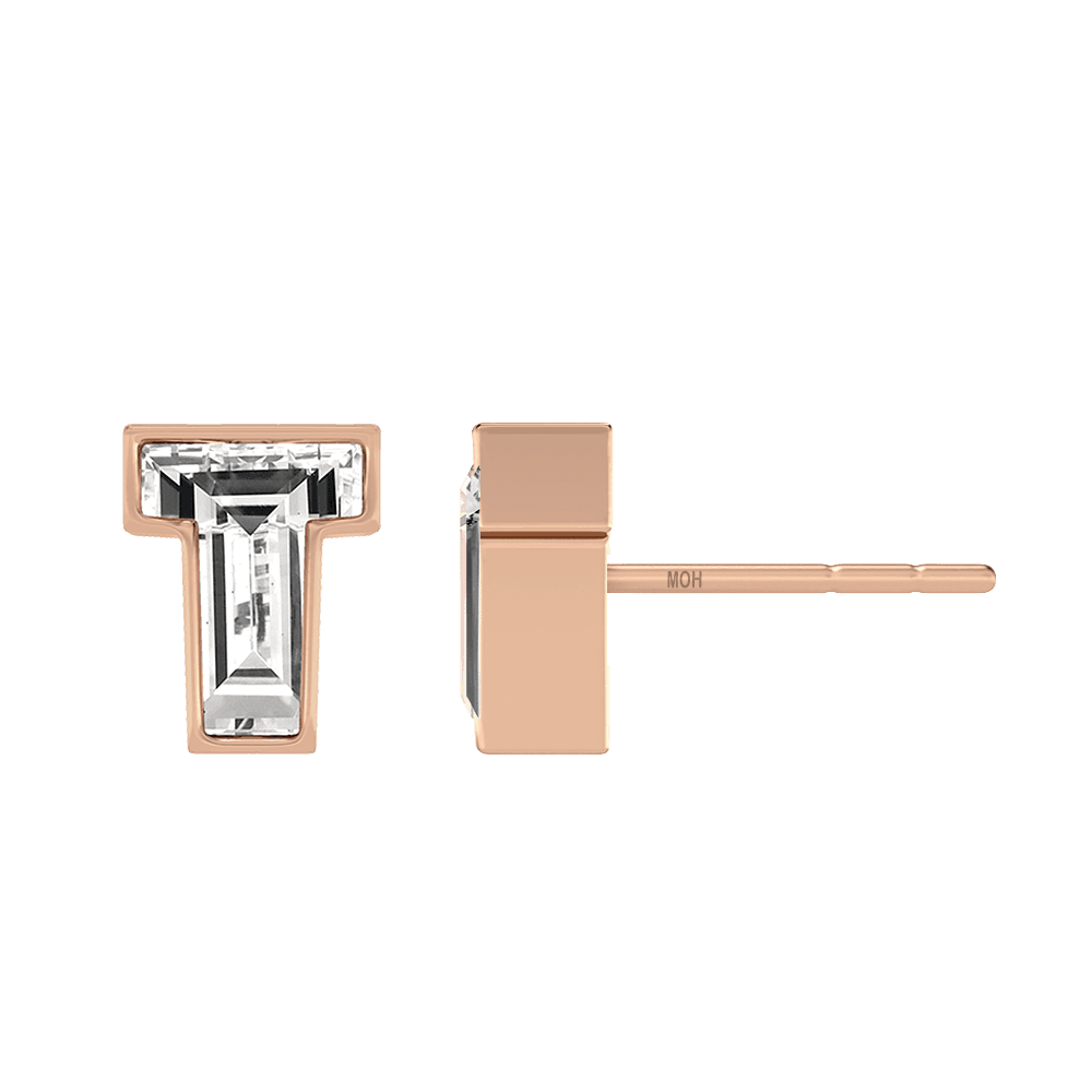 T Letter Alphabet Stud Earrings in 18k Rose Gold — view 2