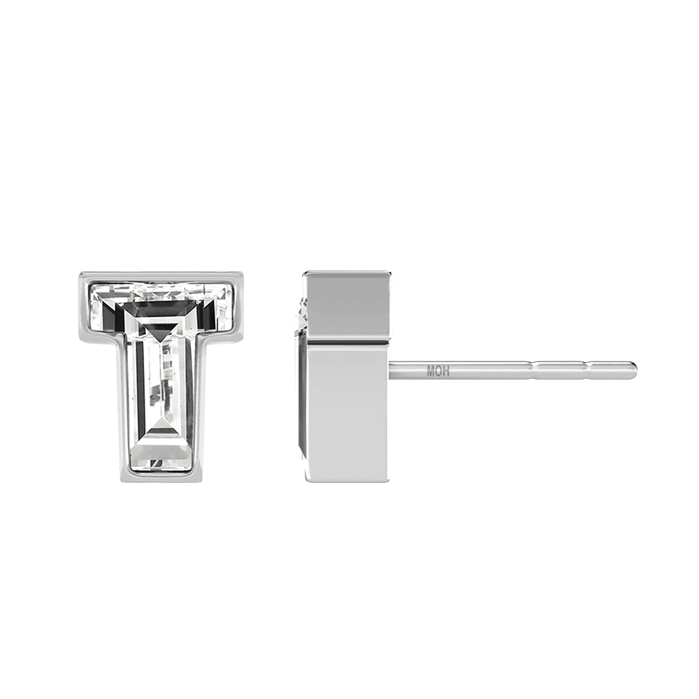T Letter Alphabet Stud Earrings in 18k White Gold — view 2